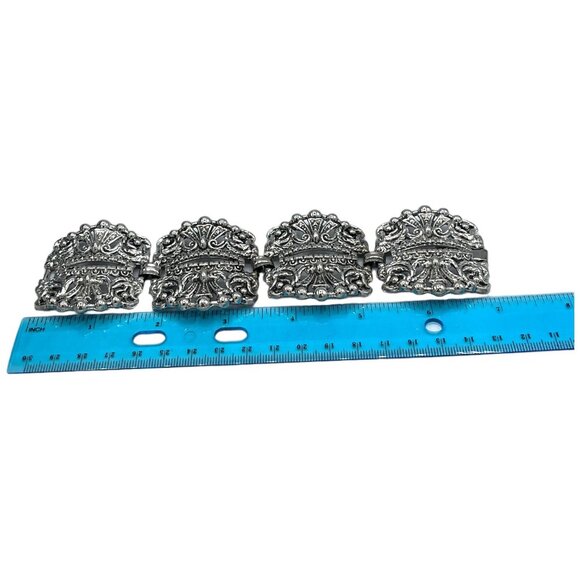 Vintage Silver Tone Filigree Bracelet Ornate Design Statement Jewelry Piece - Picture 4 of 5